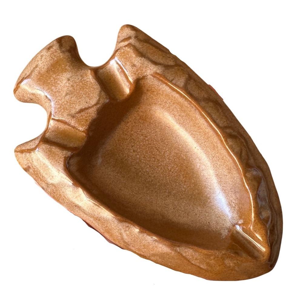 Frankoma Pottery Arrowhead Ashtray 450 Brown Satin Glaze Vintage Oklahoma 7.5in